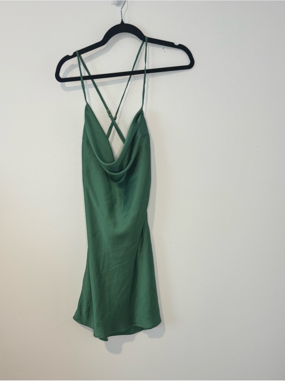 Lovers + Friends Emerald Green Satin Slip Dress Cowl Neck Open Back Mini Medium